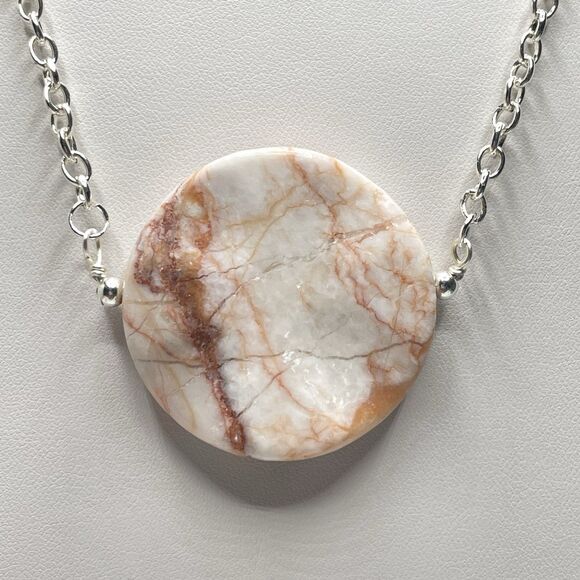 Artisan Red Vein Jasper Stone Gemstone Necklace Earrings Set Silver Tone Boho - Picture 4 of 9